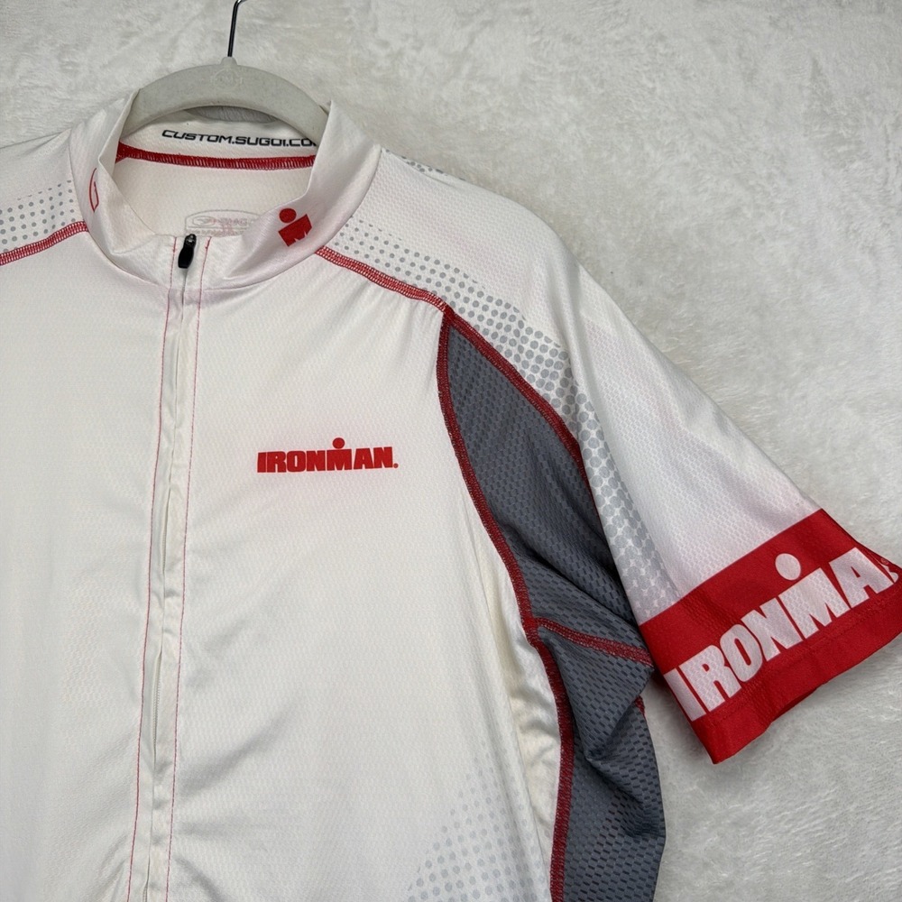 Sugoi Ironman 35th Anniversary Cycling Jersey Men's XL White Full‎ Zip Custom